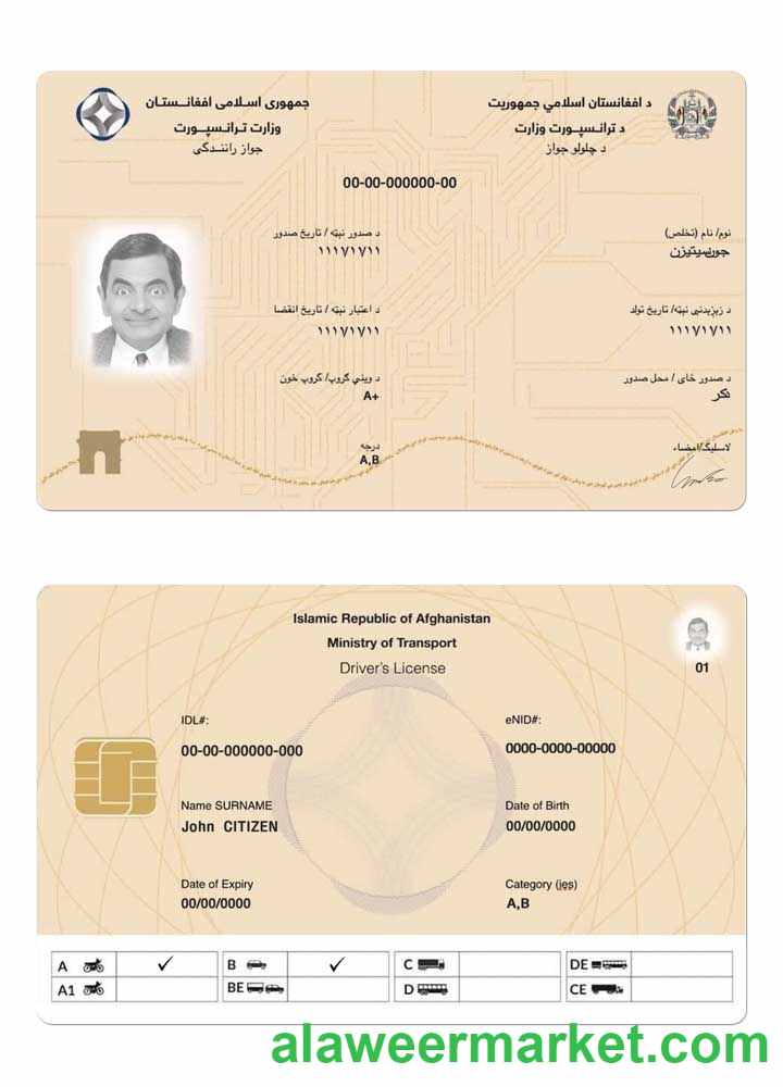 Afghanistan electronic driving license 2019-present